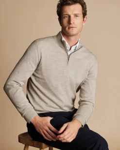 Best Charles Tyrwhitt Merino Quarter Zip Sweater - Limestone