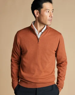 Best Sale Charles Tyrwhitt Merino Quarter Zip Sweater - Orange