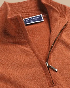 Best Sale Charles Tyrwhitt Merino Quarter Zip Sweater - Orange