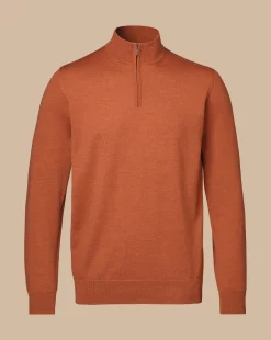 Best Sale Charles Tyrwhitt Merino Quarter Zip Sweater - Orange