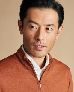 Best Sale Charles Tyrwhitt Merino Quarter Zip Sweater - Orange