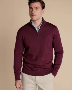 Outlet Charles Tyrwhitt Merino Quarter Zip Sweater - Burgundy