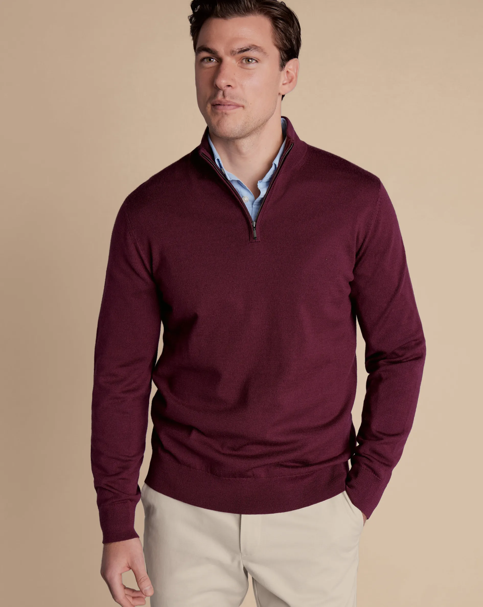 Outlet Charles Tyrwhitt Merino Quarter Zip Sweater - Burgundy