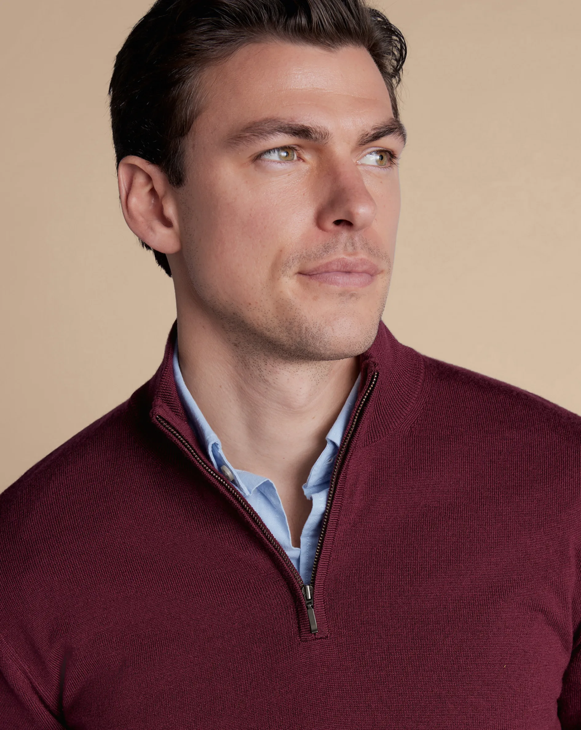 Outlet Charles Tyrwhitt Merino Quarter Zip Sweater - Burgundy