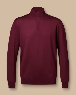 Outlet Charles Tyrwhitt Merino Quarter Zip Sweater - Burgundy