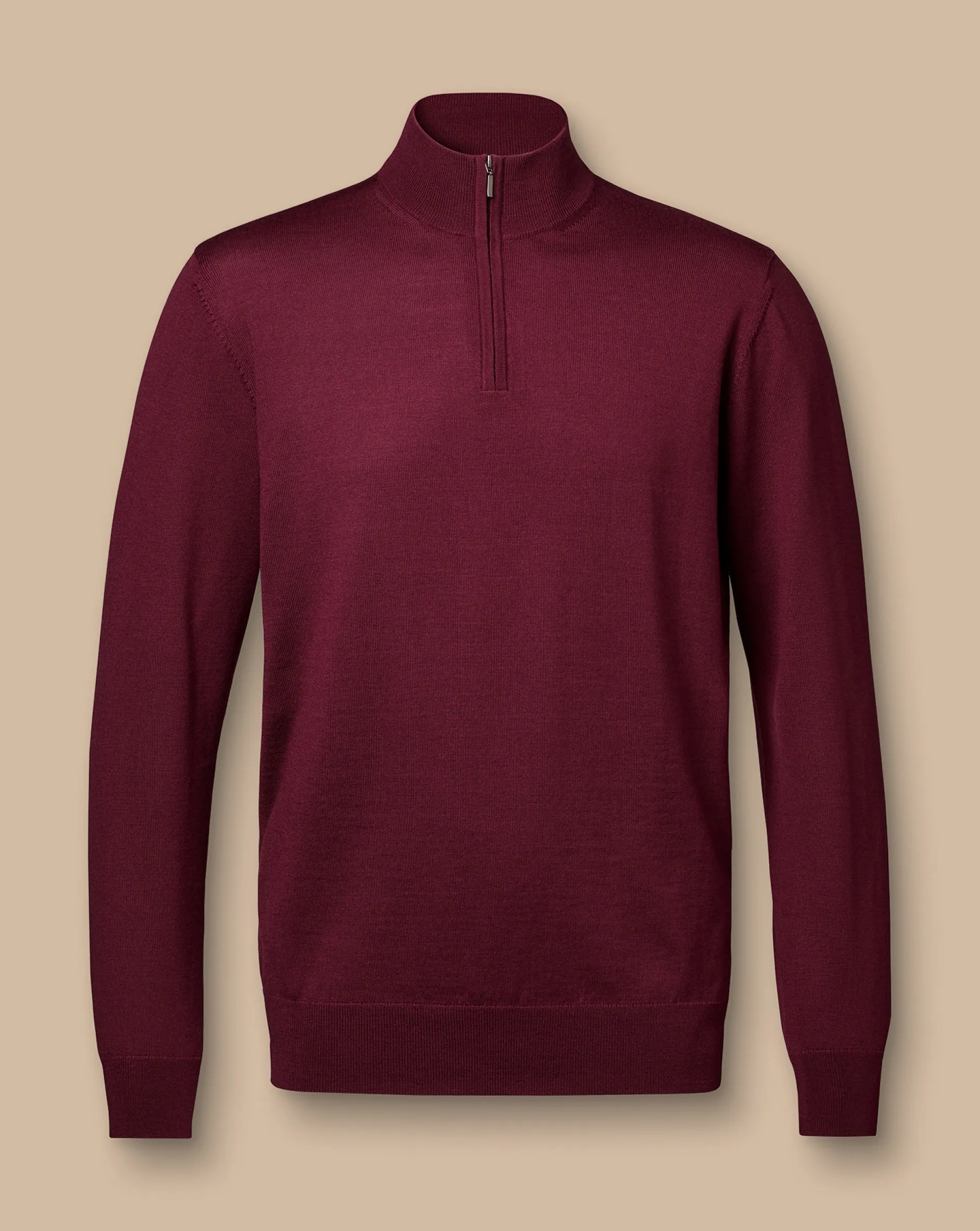 Outlet Charles Tyrwhitt Merino Quarter Zip Sweater - Burgundy