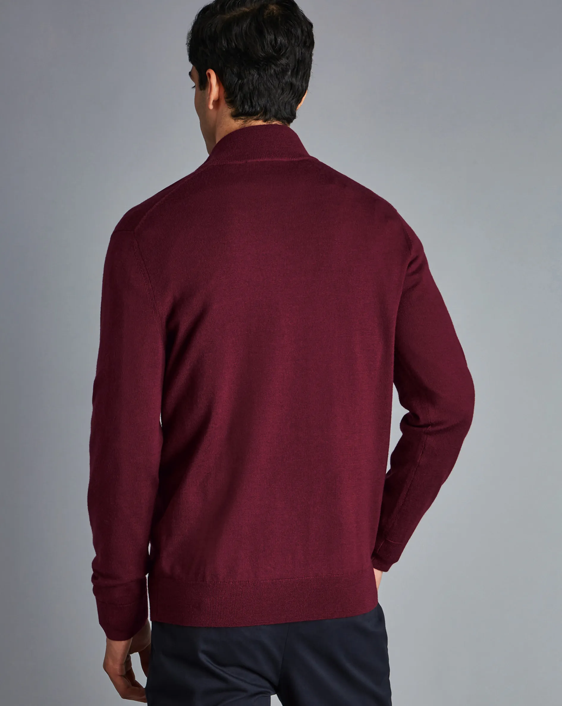 Outlet Charles Tyrwhitt Merino Quarter Zip Sweater - Burgundy