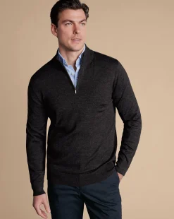 Best Charles Tyrwhitt Merino Quarter Zip Sweater - Grey Charcoal
