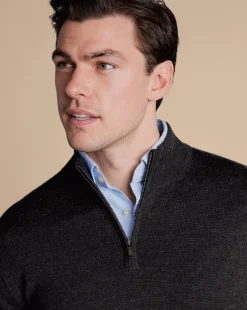 Best Charles Tyrwhitt Merino Quarter Zip Sweater - Grey Charcoal
