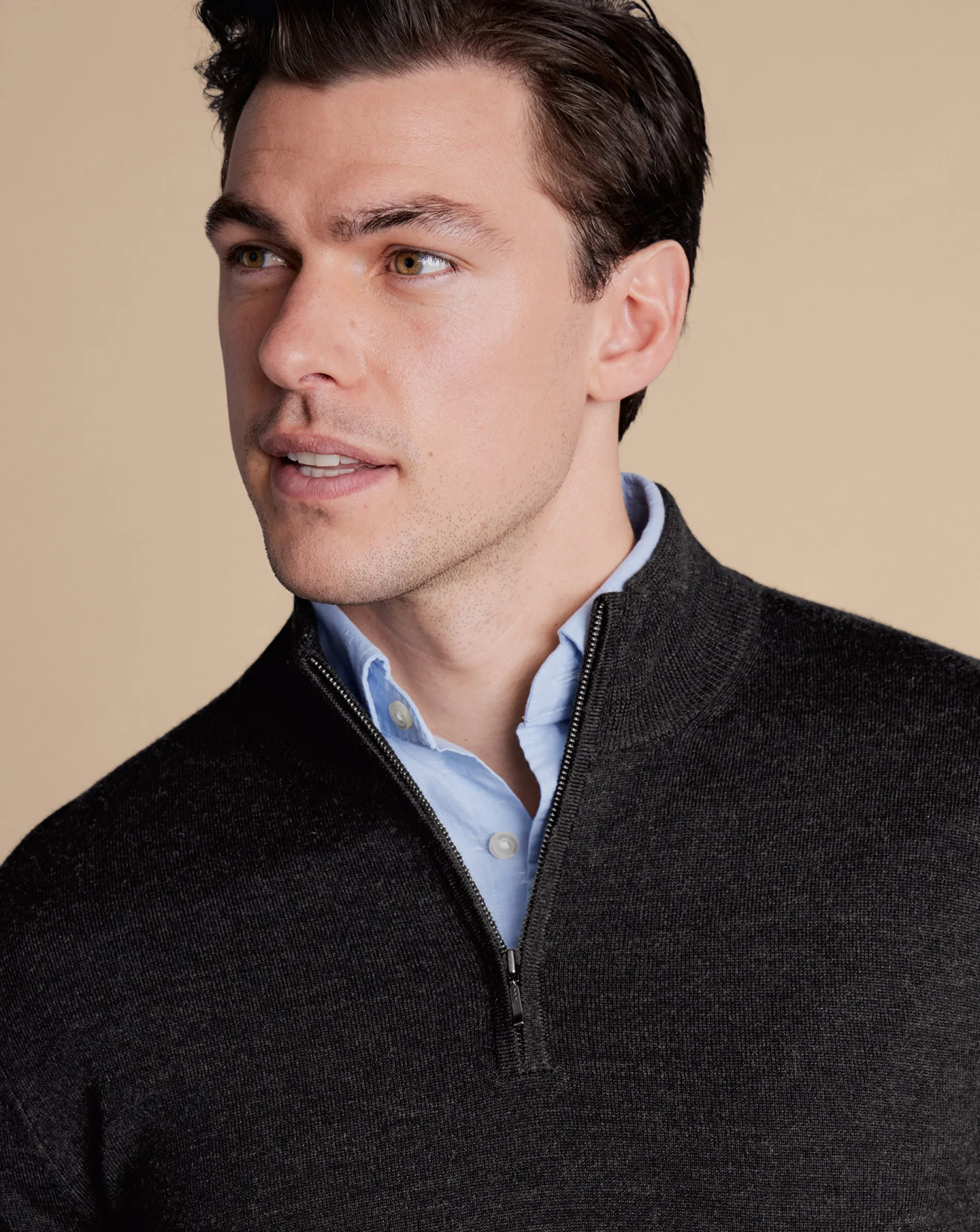 Best Charles Tyrwhitt Merino Quarter Zip Sweater - Grey Charcoal