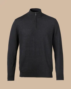 Best Charles Tyrwhitt Merino Quarter Zip Sweater - Grey Charcoal