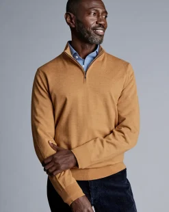 Flash Sale Charles Tyrwhitt Merino Quarter Zip Sweater - Gold