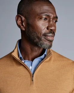 Flash Sale Charles Tyrwhitt Merino Quarter Zip Sweater - Gold