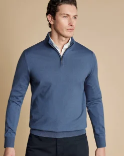 Best Sale Charles Tyrwhitt Merino Quarter Zip Sweater - Steel Blue
