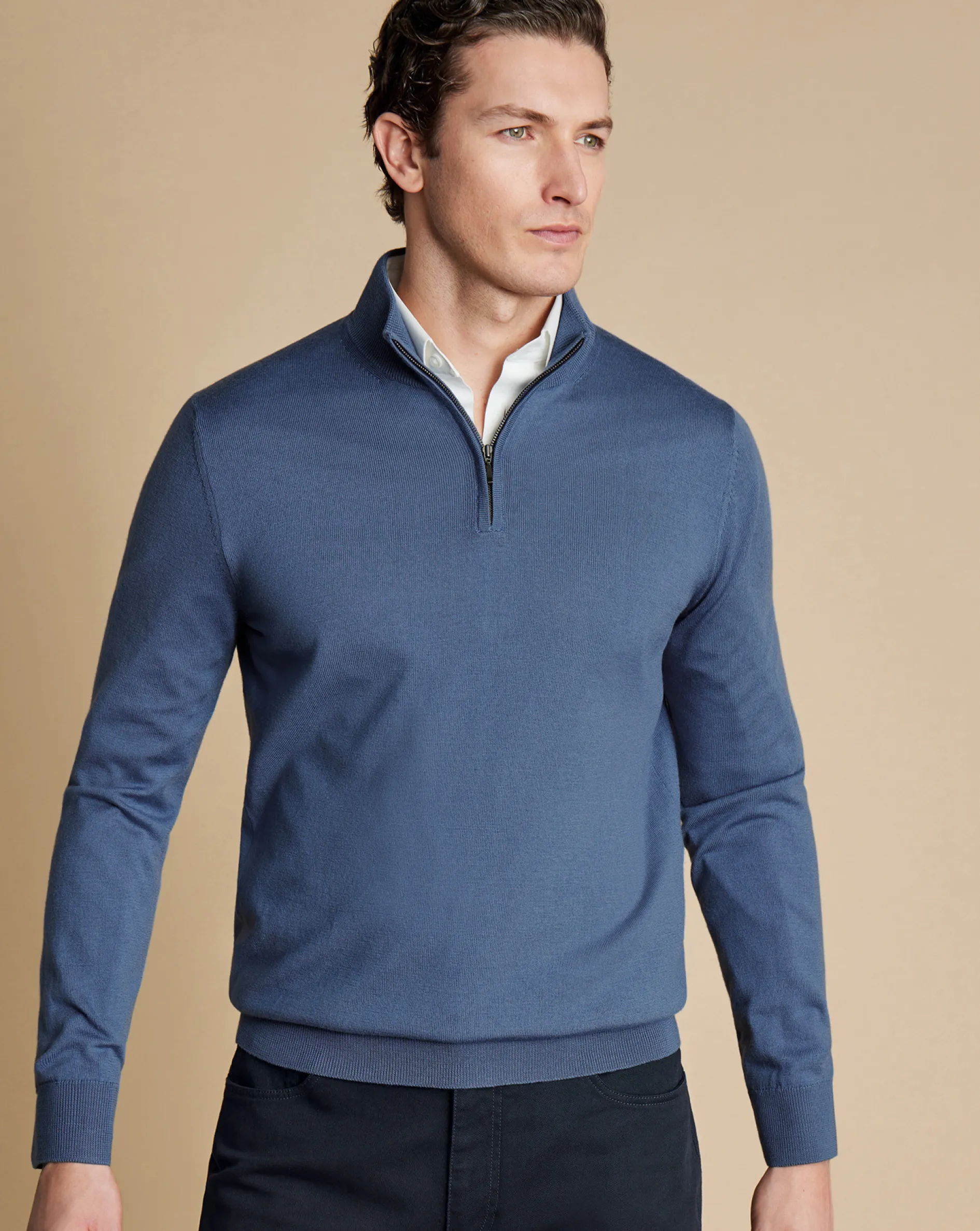 Best Sale Charles Tyrwhitt Merino Quarter Zip Sweater - Steel Blue