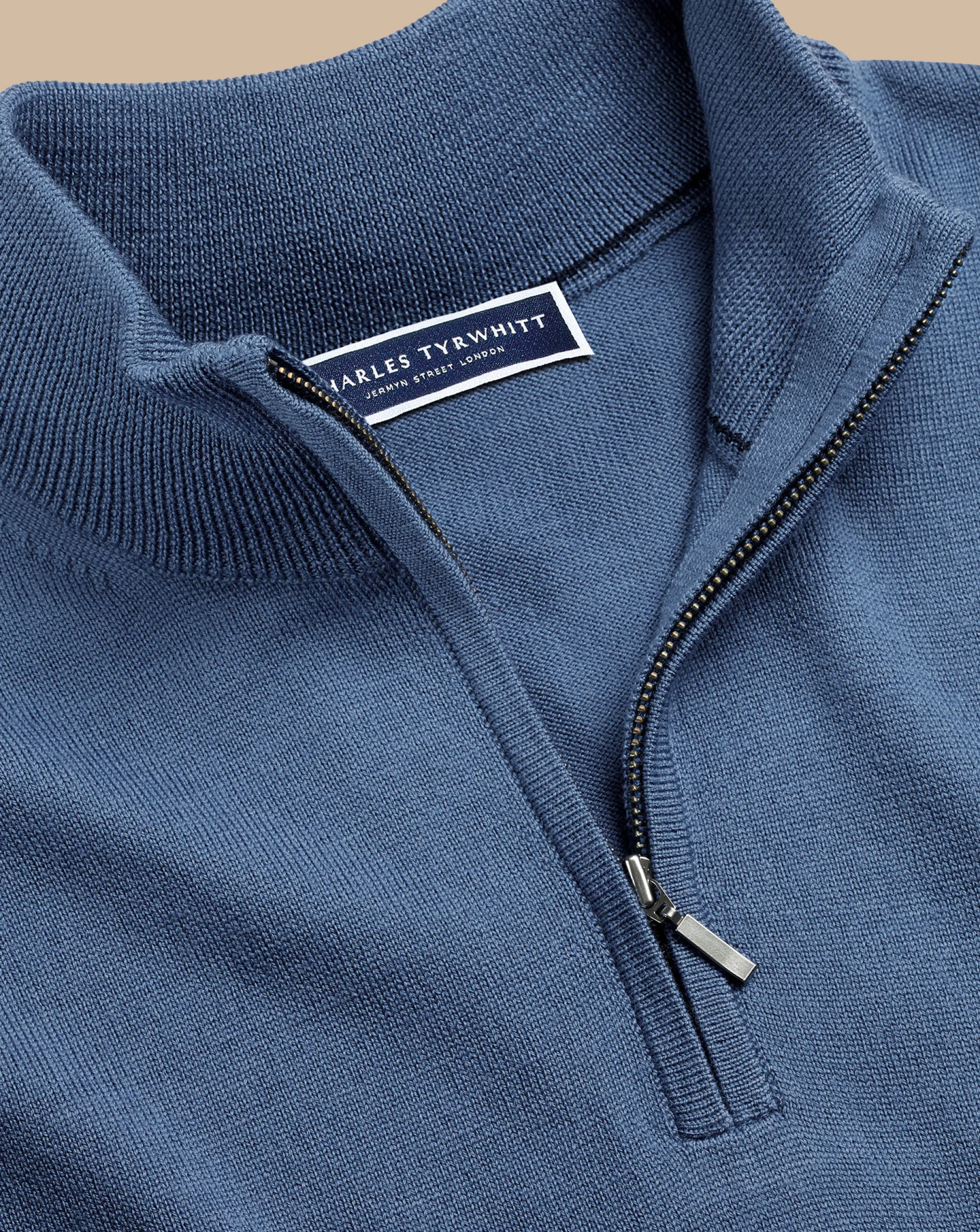 Best Sale Charles Tyrwhitt Merino Quarter Zip Sweater - Steel Blue
