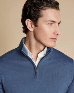 Best Sale Charles Tyrwhitt Merino Quarter Zip Sweater - Steel Blue