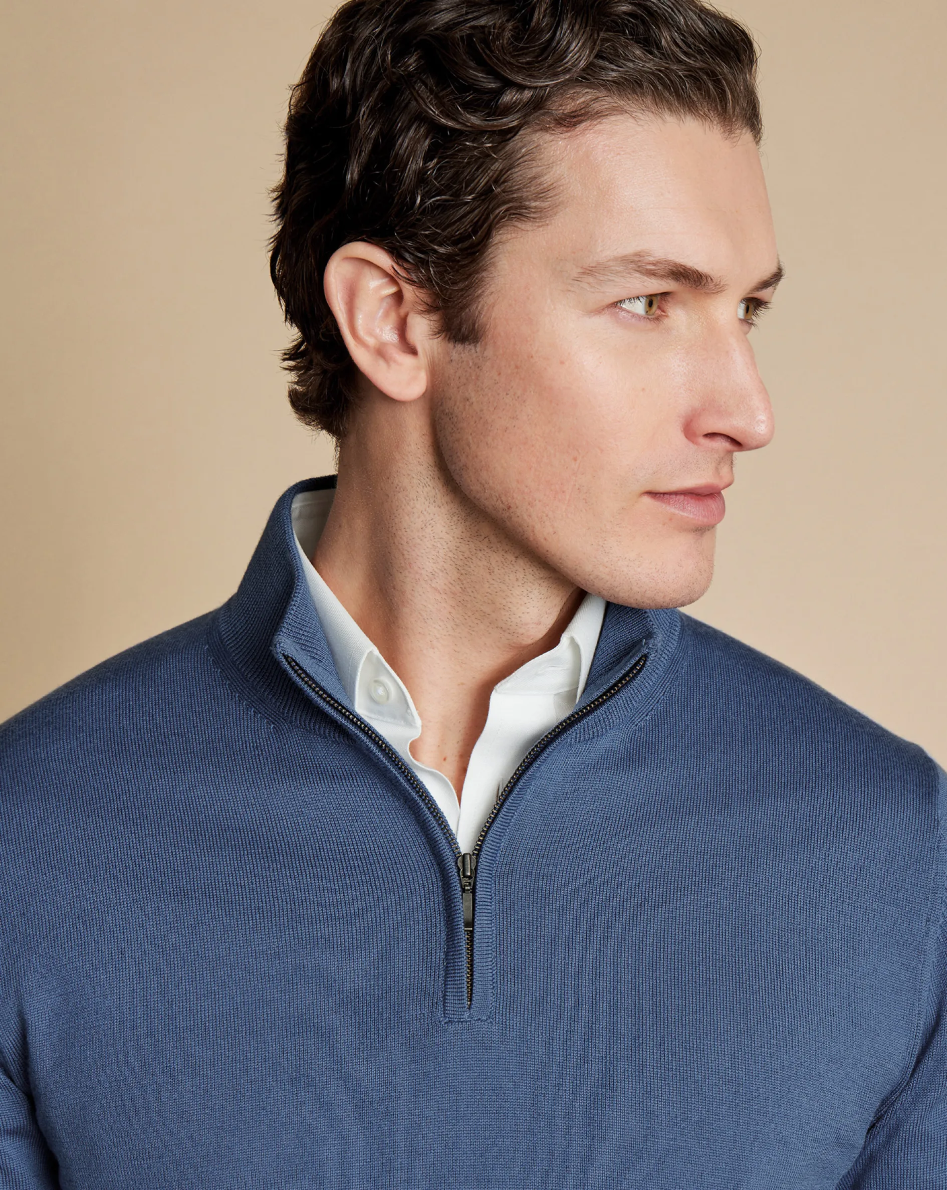 Best Sale Charles Tyrwhitt Merino Quarter Zip Sweater - Steel Blue