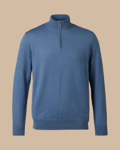 Best Sale Charles Tyrwhitt Merino Quarter Zip Sweater - Steel Blue