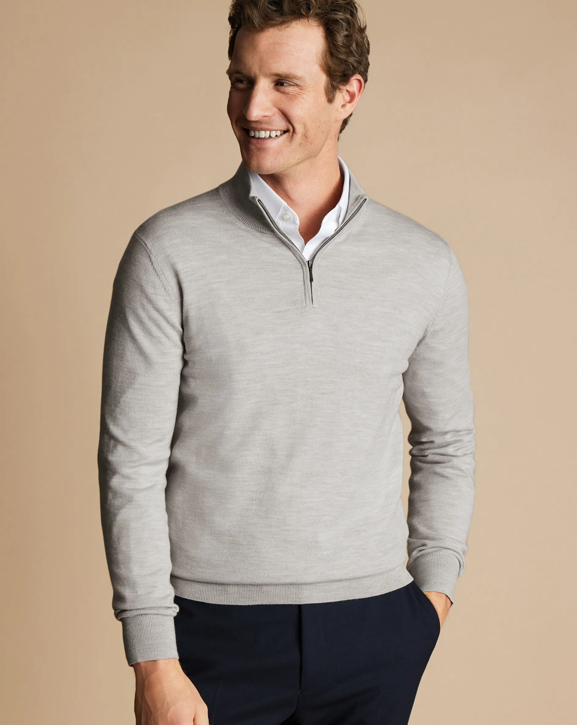 Store Charles Tyrwhitt Merino Quarter Zip Sweater - Silver