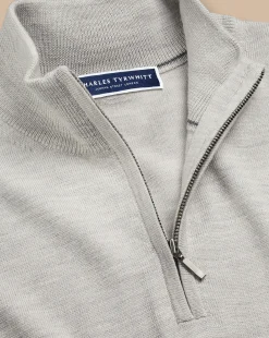 Store Charles Tyrwhitt Merino Quarter Zip Sweater - Silver
