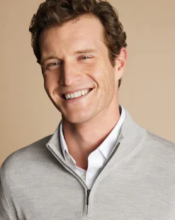 Store Charles Tyrwhitt Merino Quarter Zip Sweater - Silver
