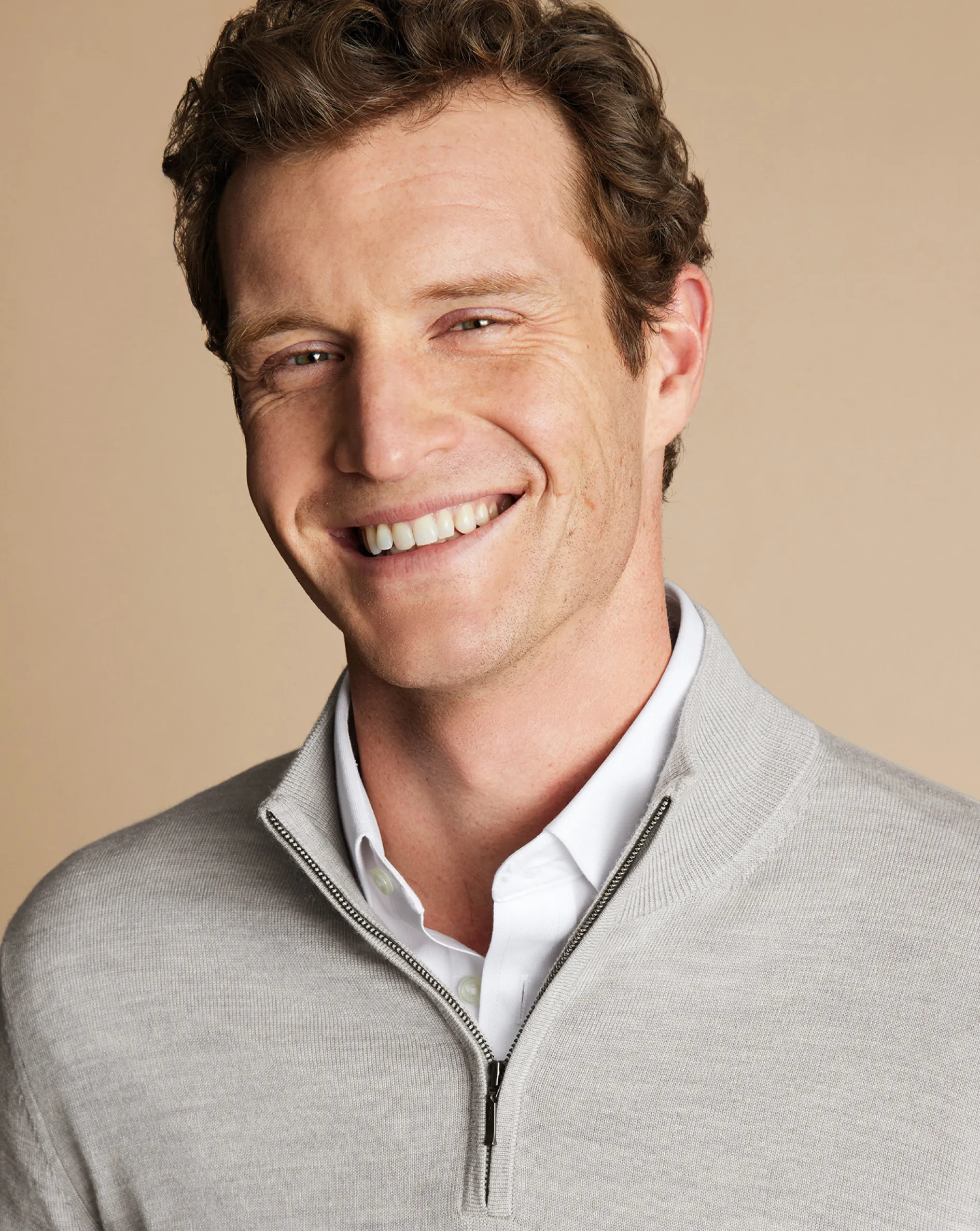 Store Charles Tyrwhitt Merino Quarter Zip Sweater - Silver