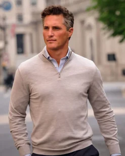 Store Charles Tyrwhitt Merino Quarter Zip Sweater - Silver