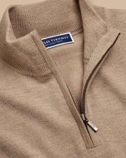 Discount Charles Tyrwhitt Merino Quarter Zip Sweater - Oatmeal