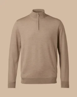 Discount Charles Tyrwhitt Merino Quarter Zip Sweater - Oatmeal