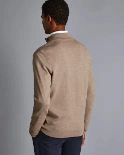Discount Charles Tyrwhitt Merino Quarter Zip Sweater - Oatmeal