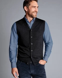 Best Sale Charles Tyrwhitt Merino Sleeveless Cardigan - Grey Charcoal
