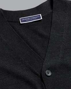 Best Sale Charles Tyrwhitt Merino Sleeveless Cardigan - Grey Charcoal