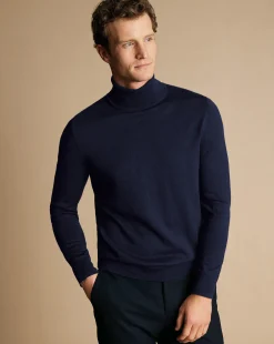 Hot Charles Tyrwhitt Merino Turtleneck Sweater - Navy
