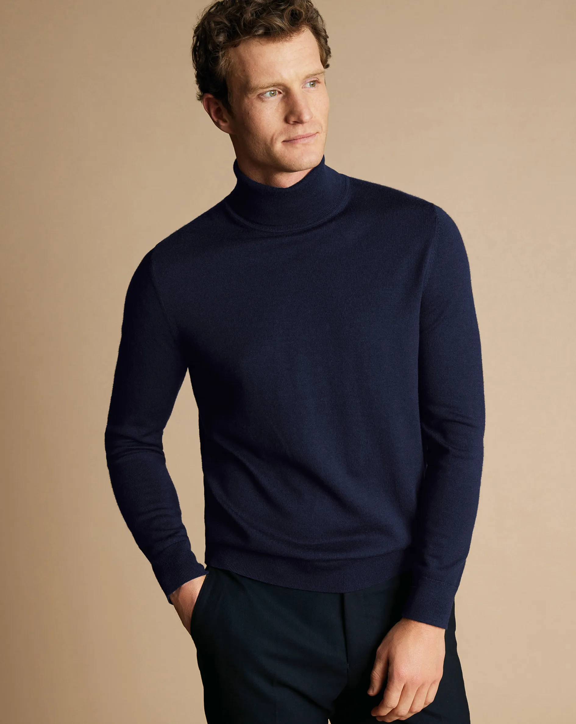 Hot Charles Tyrwhitt Merino Turtleneck Sweater - Navy
