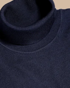 Hot Charles Tyrwhitt Merino Turtleneck Sweater - Navy