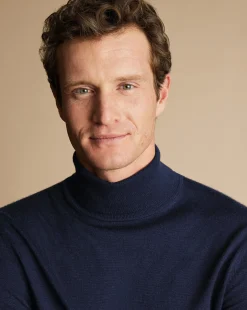 Hot Charles Tyrwhitt Merino Turtleneck Sweater - Navy