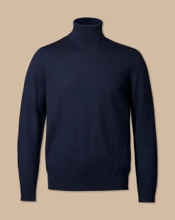 Hot Charles Tyrwhitt Merino Turtleneck Sweater - Navy