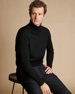 Clearance Charles Tyrwhitt Merino Turtleneck Sweater - Black