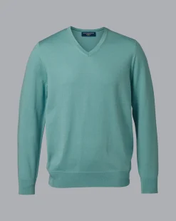 Store Charles Tyrwhitt Merino V-Neck Sweater - Green Aqua