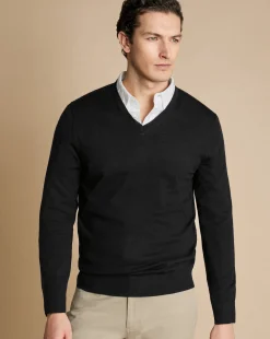 Sale Charles Tyrwhitt Merino V-Neck Sweater - Black