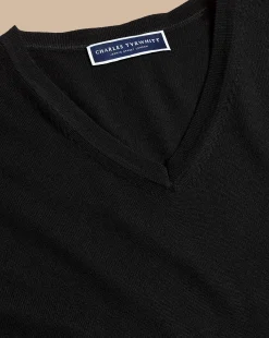 Sale Charles Tyrwhitt Merino V-Neck Sweater - Black
