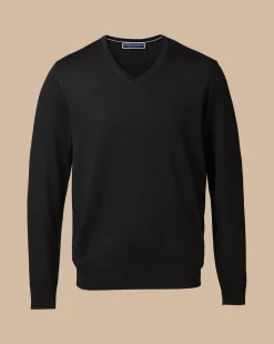 Sale Charles Tyrwhitt Merino V-Neck Sweater - Black