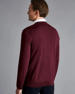 Hot Charles Tyrwhitt Merino V-Neck Sweater - Burgundy
