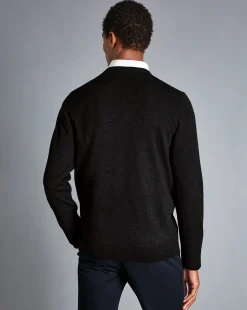 Discount Charles Tyrwhitt Merino V-Neck Sweater - Grey Charcoal