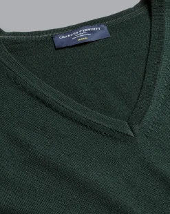 Shop Charles Tyrwhitt Merino V-Neck Sweater - Forest Green
