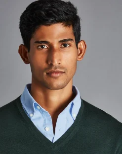 Shop Charles Tyrwhitt Merino V-Neck Sweater - Forest Green