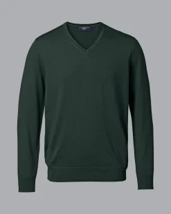 Shop Charles Tyrwhitt Merino V-Neck Sweater - Forest Green