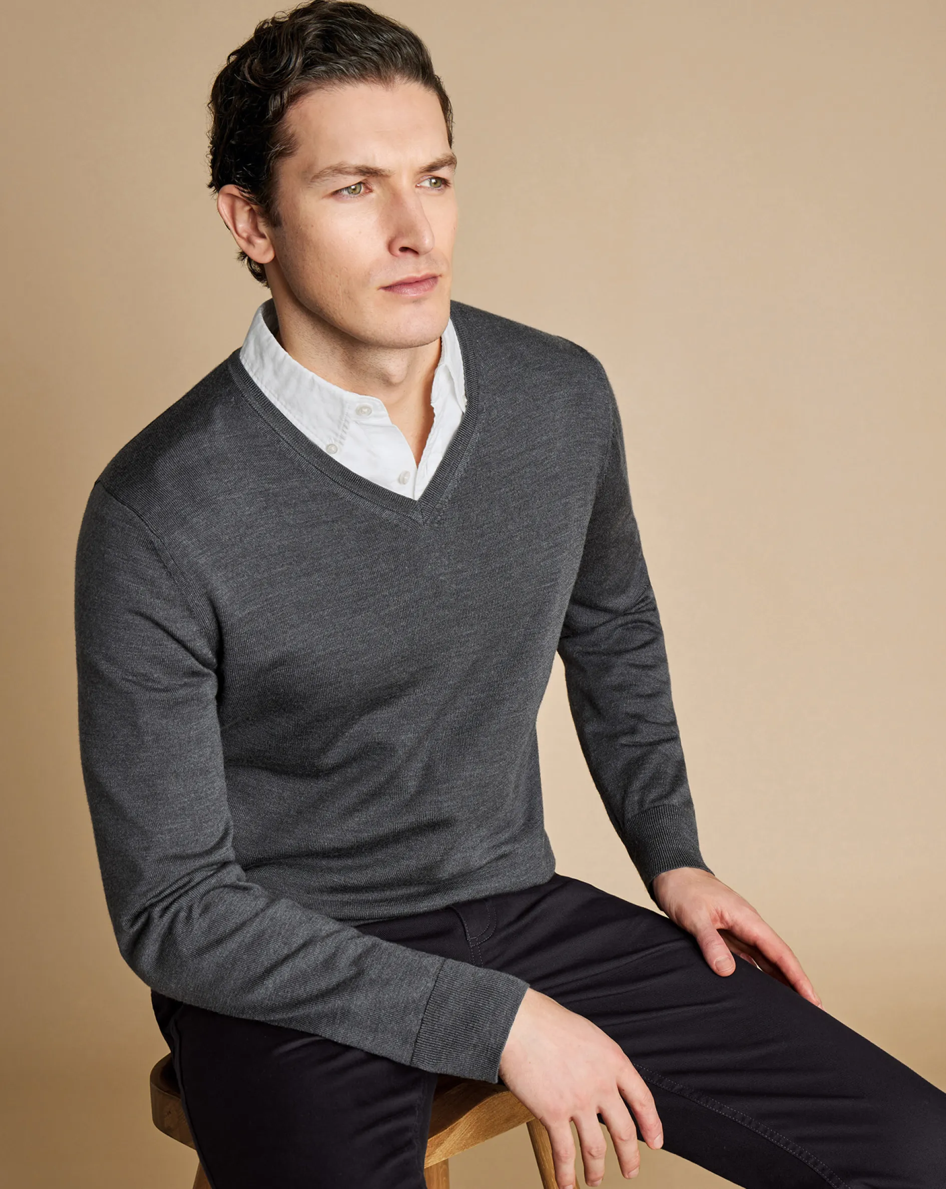 Clearance Charles Tyrwhitt Merino V-Neck Sweater - Grey