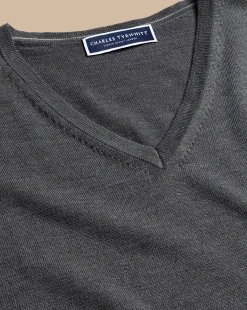 Clearance Charles Tyrwhitt Merino V-Neck Sweater - Grey